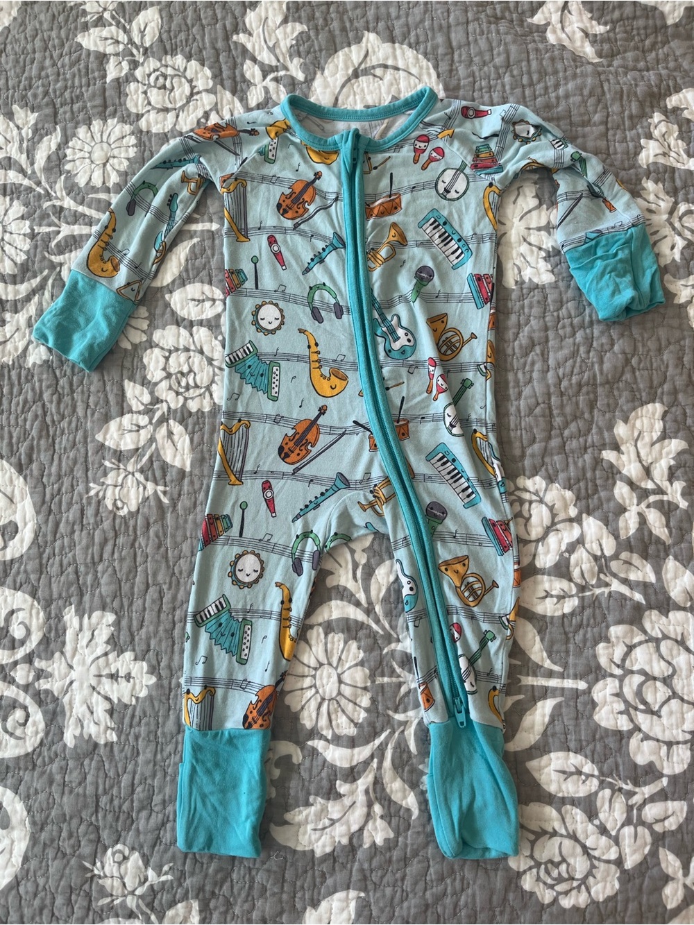 Little Sleepies Light Blue Musical Instruments Footed One-Piece